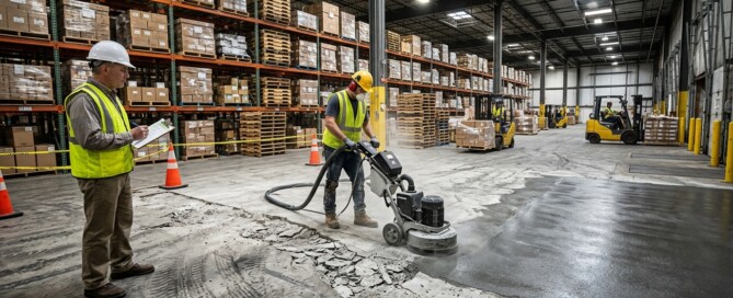 contractors working on a Forklift-Damaged Floor Repair in NJ