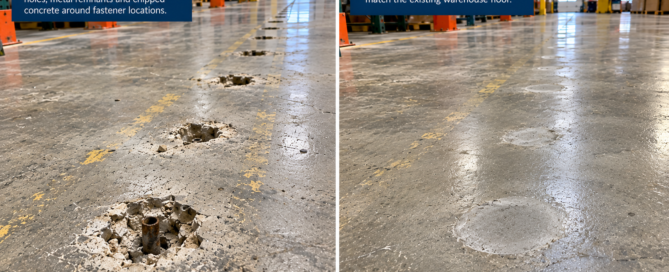Warehouse Floor Anchor Hole Repair After Pallet Rack Removal Warehouse Floor Anchor Hole Repair After Pallet Rack Removal
